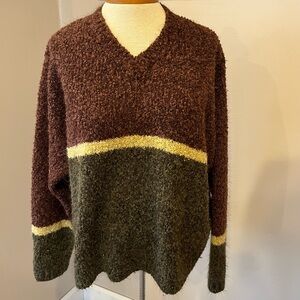 St. John’s Bay Brown Striped Long Sleeve V- Neck Sweater Women’s Size Large